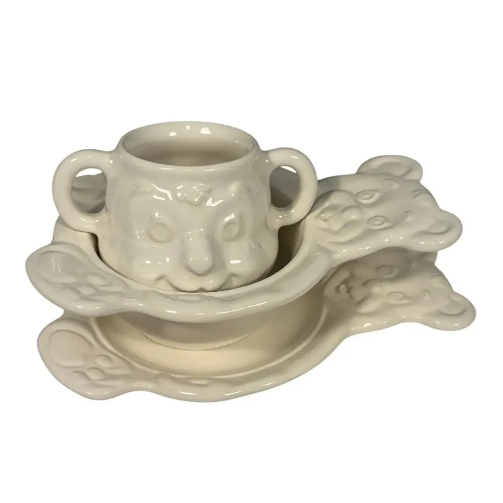 Pfaltzgraff Heritage White Ceramic Teddy Bear Vintage Cereal Bowl Plate Cup Set
